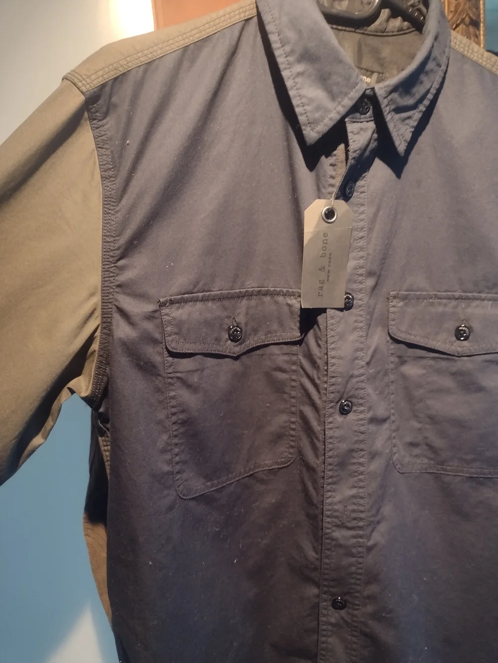 rag & bone Two-Tone Shirt Jacket in Navy and Olive